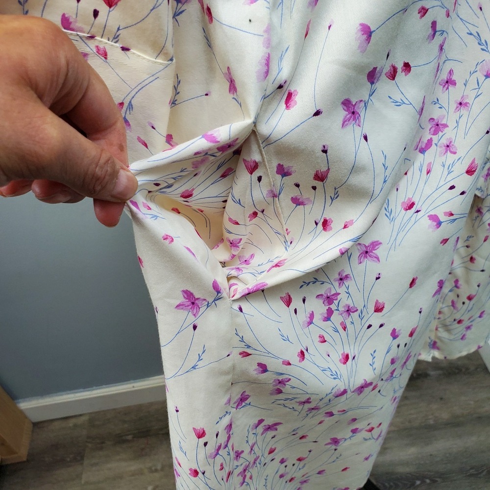 Foxcroft Shirt Dress Womens 12 Multicolor Floral Tie Waist Collared Button Front - Picture 11 of 11